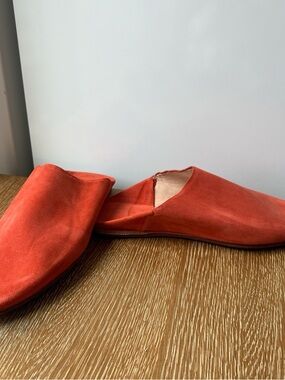 Women's Slip-On Suede Mules in Coral Orange (Moroccan babouches from Marrakech)